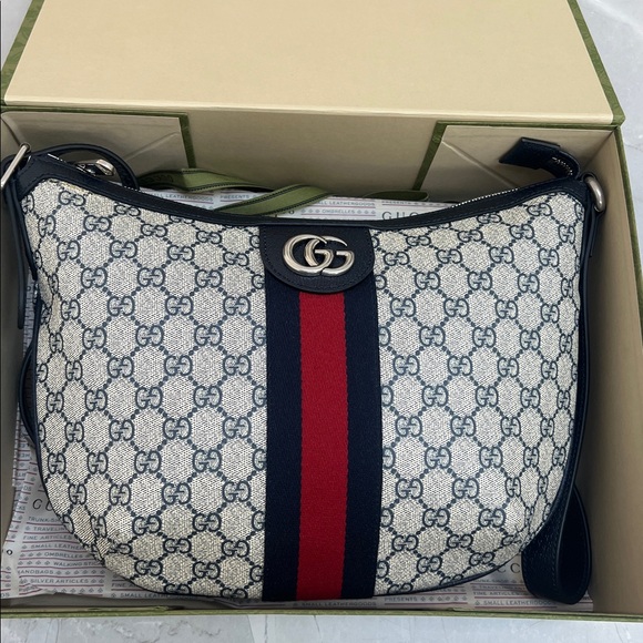 Authentic Gucci Ophidia Half Moon Hobo GG Coated Canvas Small Blue - Picture 9 of 13